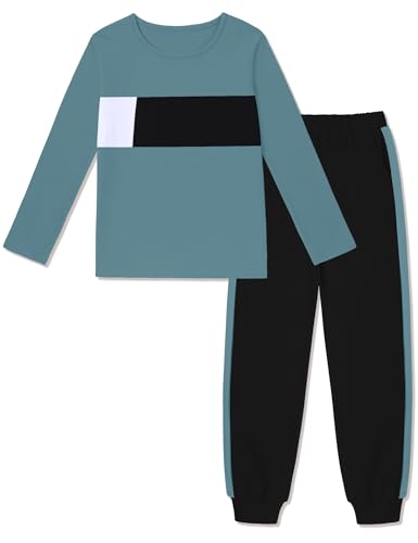 Boys Clothes Color Block Round Neck Long Sleeve Sweatshirt and Casual Pants 2Pcs Fall Outfits Clothes for Boys 6-14 Y