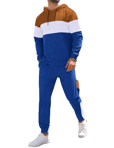 Babioboa Men's Tracksuit 2 Piece Color Block Hoodie Set Pullover Sweatshirt and Jogging Sweatpants Athletic Sweatsuits Set