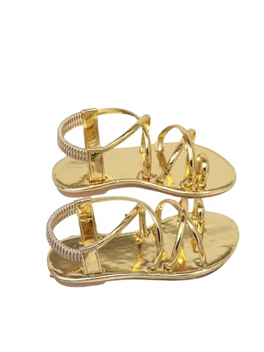 GORGLITTER Girl's Metallic Strappy Flat Sandals Dressy Toe Ring Ankle Strap Cute Slio on Shoes