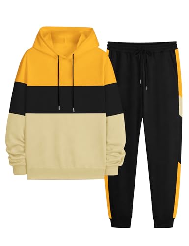 Babioboa Men's Tracksuit 2 Piece Color Block Hoodie Set Pullover Sweatshirt and Jogging Sweatpants Athletic Sweatsuits Set