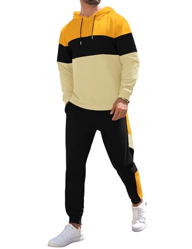Babioboa Men's Tracksuit 2 Piece Color Block Hoodie Set Pullover Sweatshirt and Jogging Sweatpants Athletic Sweatsuits Set