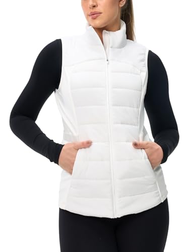 Women's Lightweight Warm Puffer Running Vest Winter Slim Fit Water Resistant Stretch Fleece Jacket Zippered Pockets