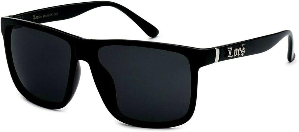 Locs Gangster Oversized Rectangular Horn Rim Sunglasses All Black, mens
