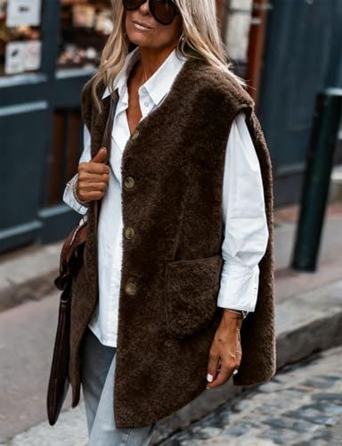 IDEALSANXUN Womens Oversized Fleece Vest Casual Sleeveless Sherpa Jackets