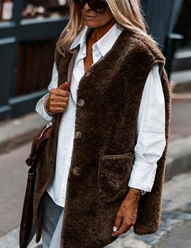 IDEALSANXUN Womens Oversized Fleece Vest Casual Sleeveless Sherpa Jackets