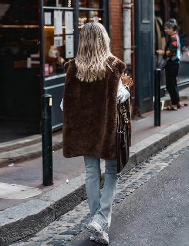IDEALSANXUN Womens Oversized Fleece Vest Casual Sleeveless Sherpa Jackets