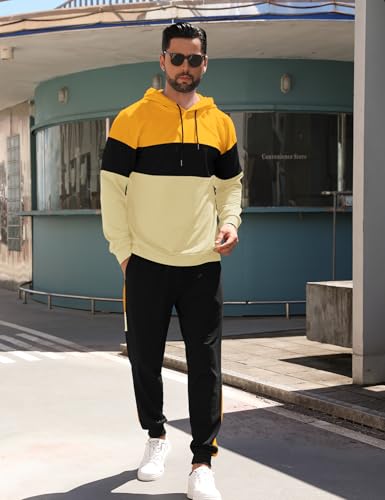 Babioboa Men's Tracksuit 2 Piece Color Block Hoodie Set Pullover Sweatshirt and Jogging Sweatpants Athletic Sweatsuits Set