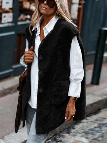 IDEALSANXUN Womens Oversized Fleece Vest Casual Sleeveless Sherpa Jackets