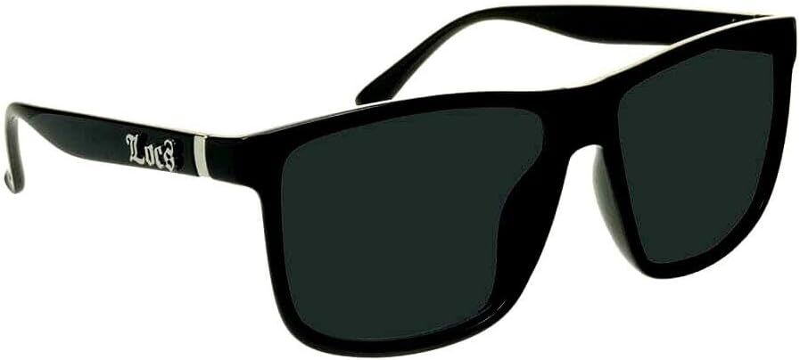 Locs Gangster Oversized Rectangular Horn Rim Sunglasses All Black, mens