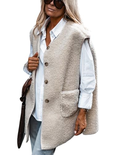 IDEALSANXUN Womens Oversized Fleece Vest Casual Sleeveless Sherpa Jackets