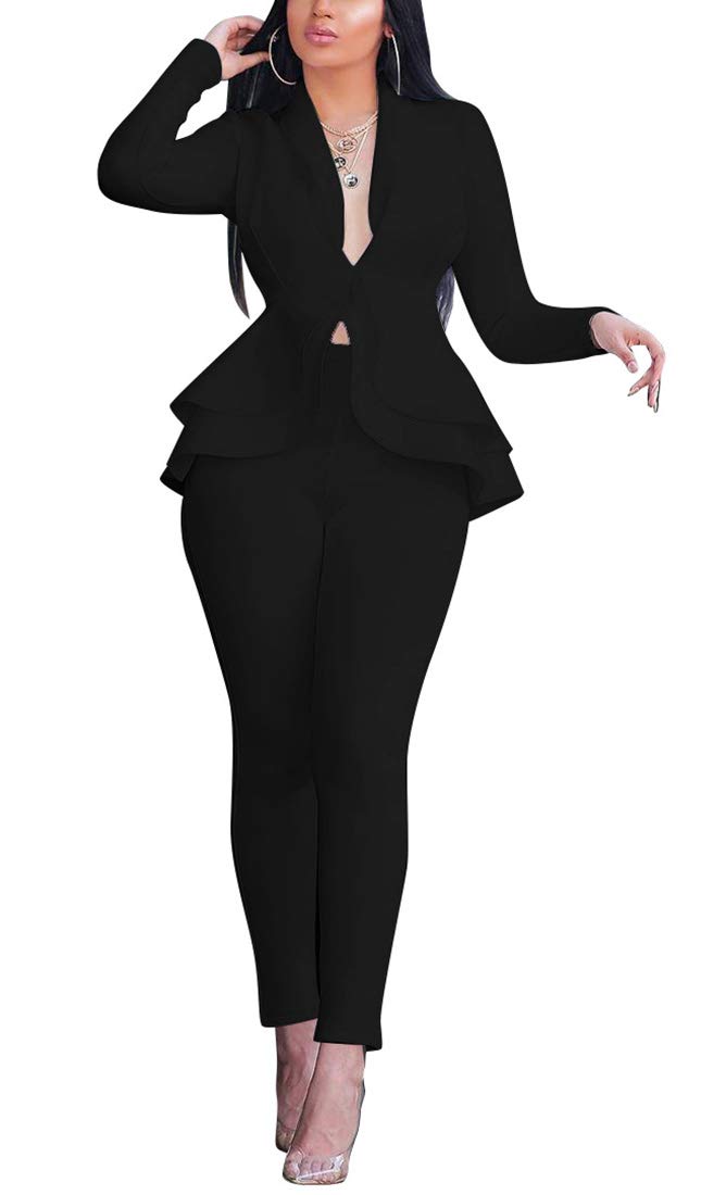 Aro Lora Women's 2 Piece Outfit Casual Solid Open Front Blazer and Pencil Pant Suits Set