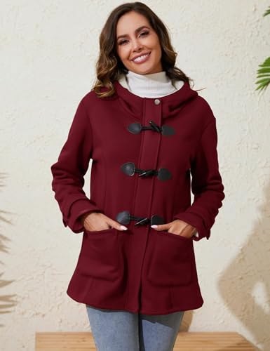 Gihuo Winter Jackets for Women Sherpa Lined Jacket Women Duffle Toggle Coat Hooded Fleece Jacket