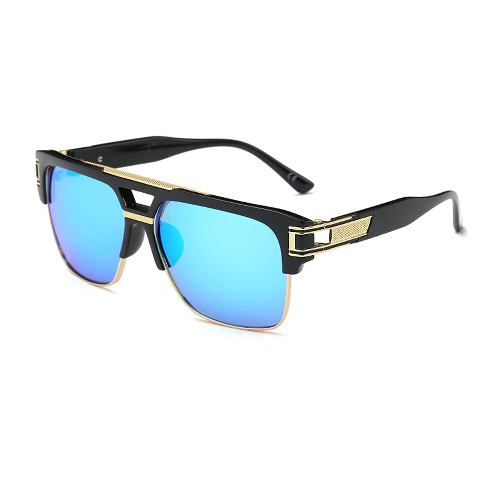 Dollger Square Sunglasses for Men Classic Oversized Sun Glasses Retro Semi Rimless Gold Alloy Frame UV400