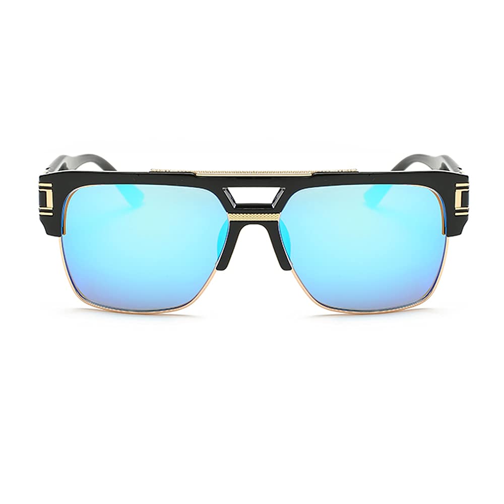 Dollger Square Sunglasses for Men Classic Oversized Sun Glasses Retro Semi Rimless Gold Alloy Frame UV400