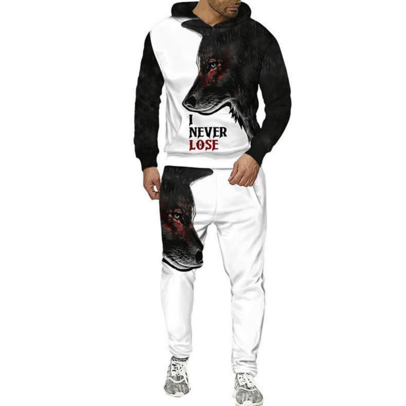prigridche Wolf & Lion 3D Printed Hoodie Pants Suit Male Autumn Winter Casual Sweashirt Pullover Tracksuit Set
