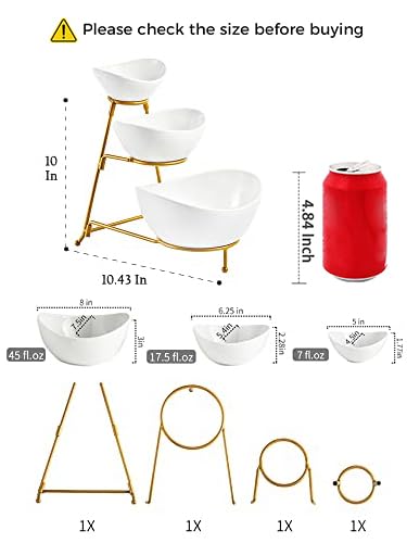LYEOBOH 3 Tier Serving Bowls Set with Collapsible Thicker Metal Stand, Oval Serving Dishes for Entertaining Tiered Serving Stand for Fruit, Dessert, Candy, Chip and Dip (Black)