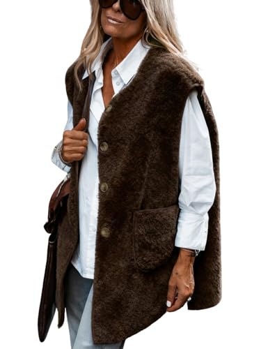 IDEALSANXUN Womens Oversized Fleece Vest Casual Sleeveless Sherpa Jackets