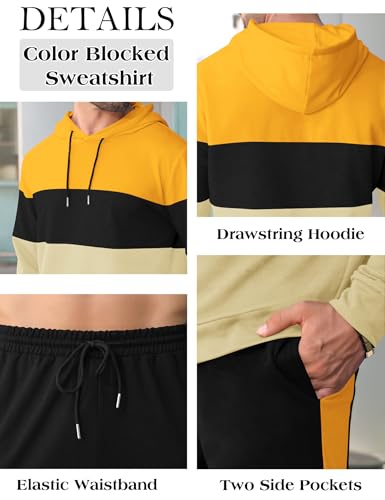 Babioboa Men's Tracksuit 2 Piece Color Block Hoodie Set Pullover Sweatshirt and Jogging Sweatpants Athletic Sweatsuits Set