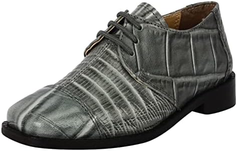 LIBERTYZENO Boys Animal Print Genuine Leather Kids Lace Up Oxford Dress Shoes for Prom Graduation