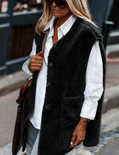 IDEALSANXUN Womens Oversized Fleece Vest Casual Sleeveless Sherpa Jackets
