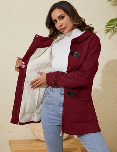 Gihuo Winter Jackets for Women Sherpa Lined Jacket Women Duffle Toggle Coat Hooded Fleece Jacket