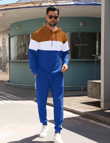 Babioboa Men's Tracksuit 2 Piece Color Block Hoodie Set Pullover Sweatshirt and Jogging Sweatpants Athletic Sweatsuits Set