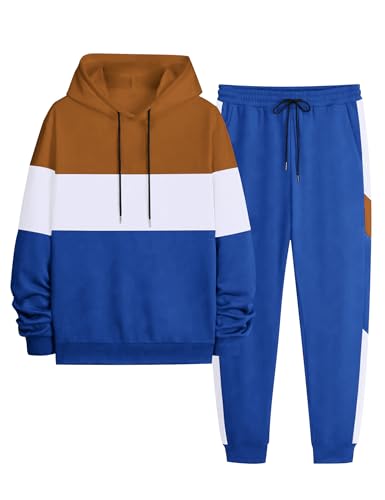 Babioboa Men's Tracksuit 2 Piece Color Block Hoodie Set Pullover Sweatshirt and Jogging Sweatpants Athletic Sweatsuits Set