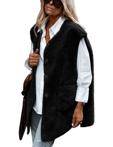 IDEALSANXUN Womens Oversized Fleece Vest Casual Sleeveless Sherpa Jackets