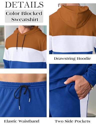 Babioboa Men's Tracksuit 2 Piece Color Block Hoodie Set Pullover Sweatshirt and Jogging Sweatpants Athletic Sweatsuits Set