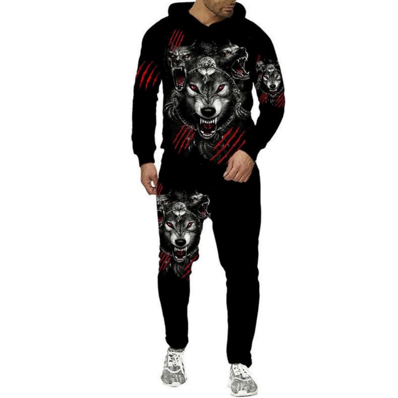 prigridche Wolf & Lion 3D Printed Hoodie Pants Suit Male Autumn Winter Casual Sweashirt Pullover Tracksuit Set