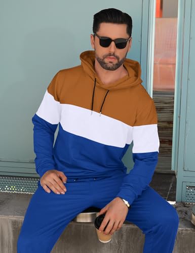 Babioboa Men's Tracksuit 2 Piece Color Block Hoodie Set Pullover Sweatshirt and Jogging Sweatpants Athletic Sweatsuits Set