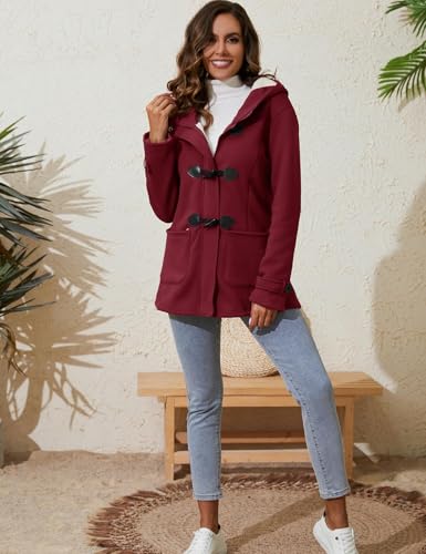 Gihuo Winter Jackets for Women Sherpa Lined Jacket Women Duffle Toggle Coat Hooded Fleece Jacket