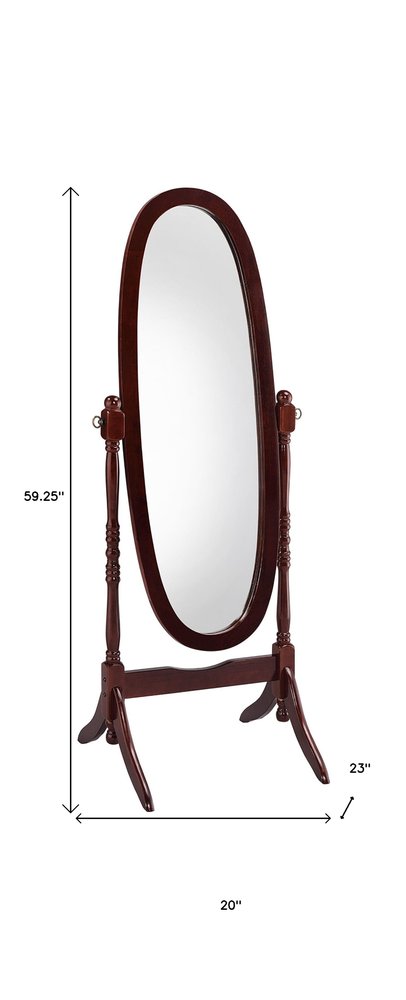 59" Brown Cherry Oval Framed Cheval Standing Mirror