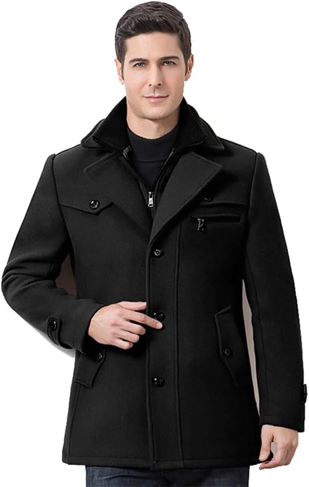Lavnis Men's Winter Wool Coats Slim Fit Single Breasted Trench Jacket Woolen Pea Coat