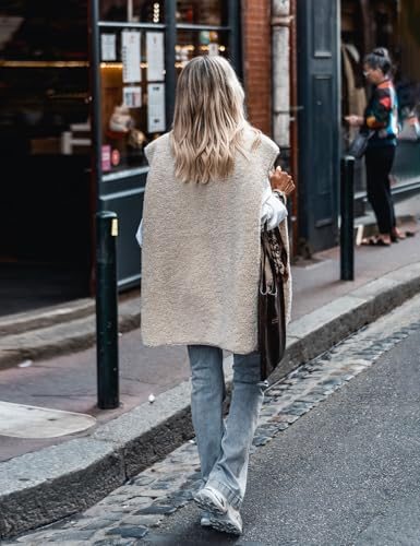 IDEALSANXUN Womens Oversized Fleece Vest Casual Sleeveless Sherpa Jackets