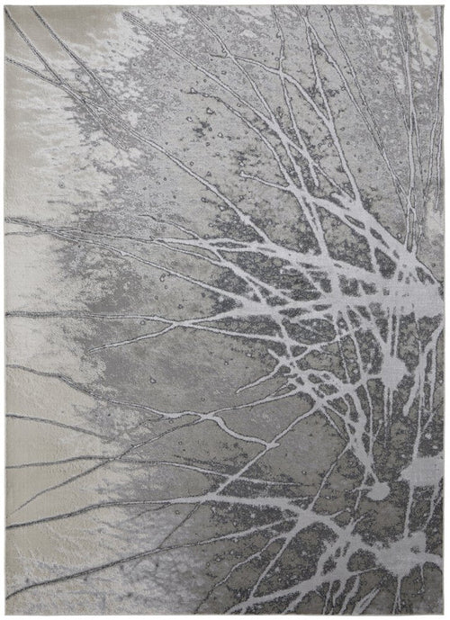 4' X 6' Gray and Ivory Abstract Power Loom Non Skid Area Rug