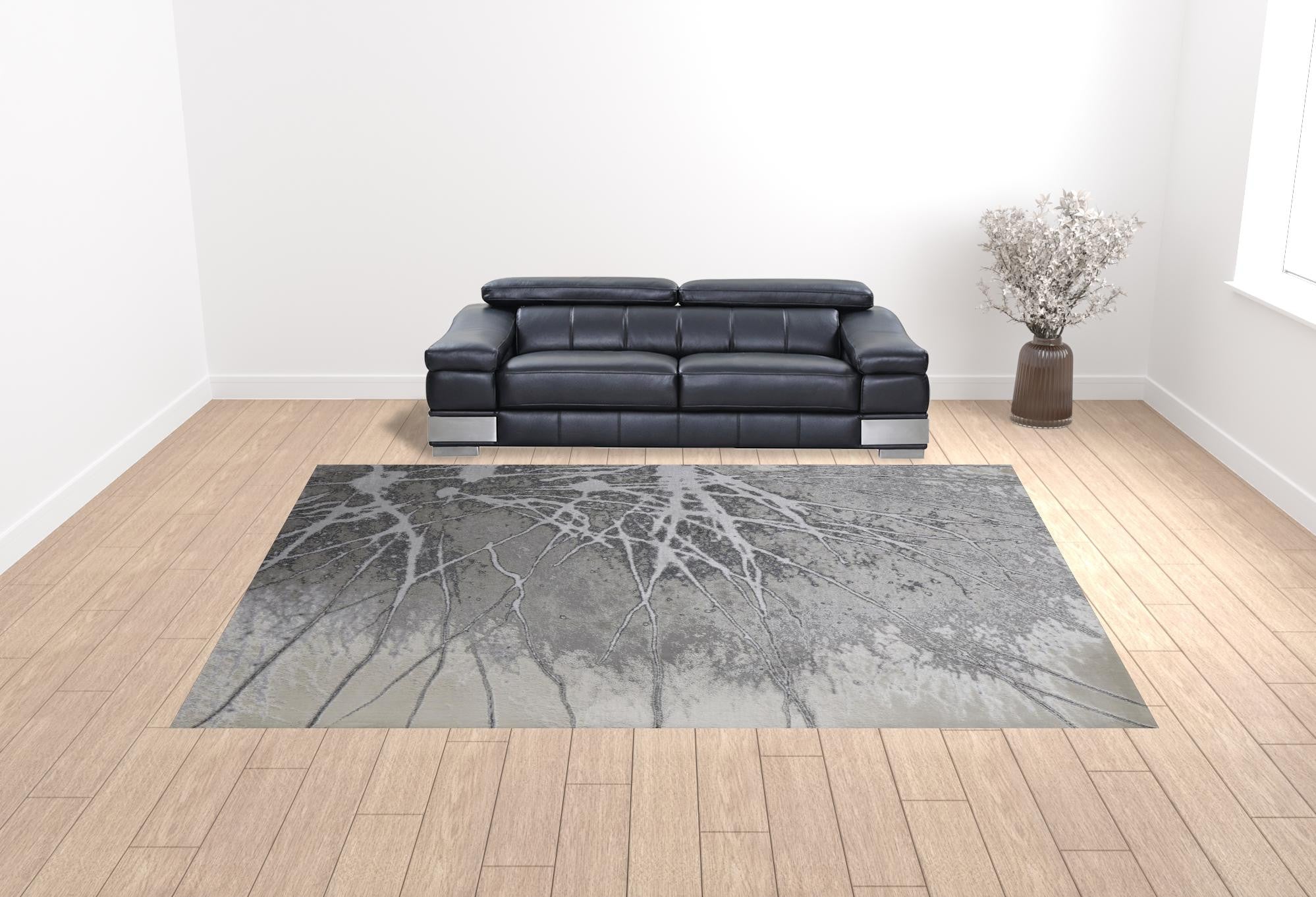 4' X 6' Gray and Ivory Abstract Power Loom Non Skid Area Rug