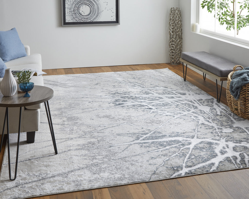 4' X 6' Gray and Ivory Abstract Power Loom Non Skid Area Rug