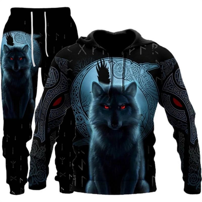 prigridche Wolf & Lion 3D Printed Hoodie Pants Suit Male Autumn Winter Casual Sweashirt Pullover Tracksuit Set