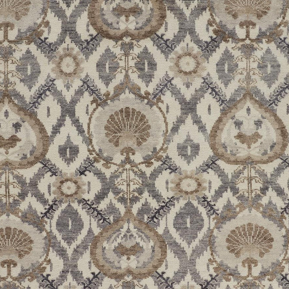 4' X 6' Gray and Ivory Wool Floral Hand Knotted Area Rug