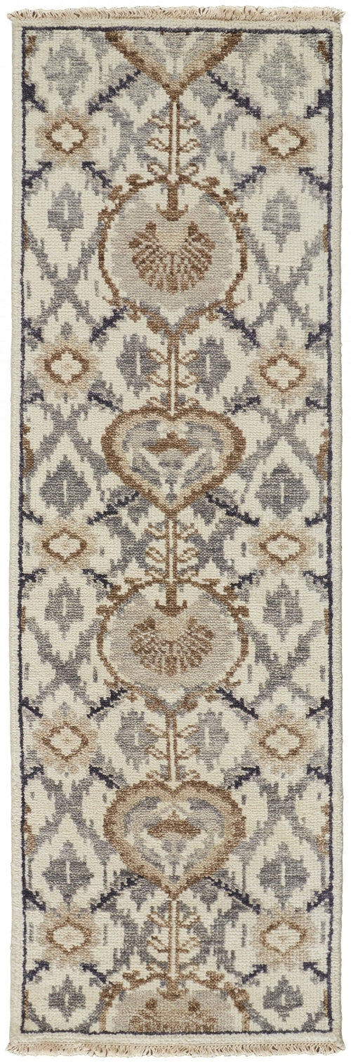 4' X 6' Gray and Ivory Wool Floral Hand Knotted Area Rug