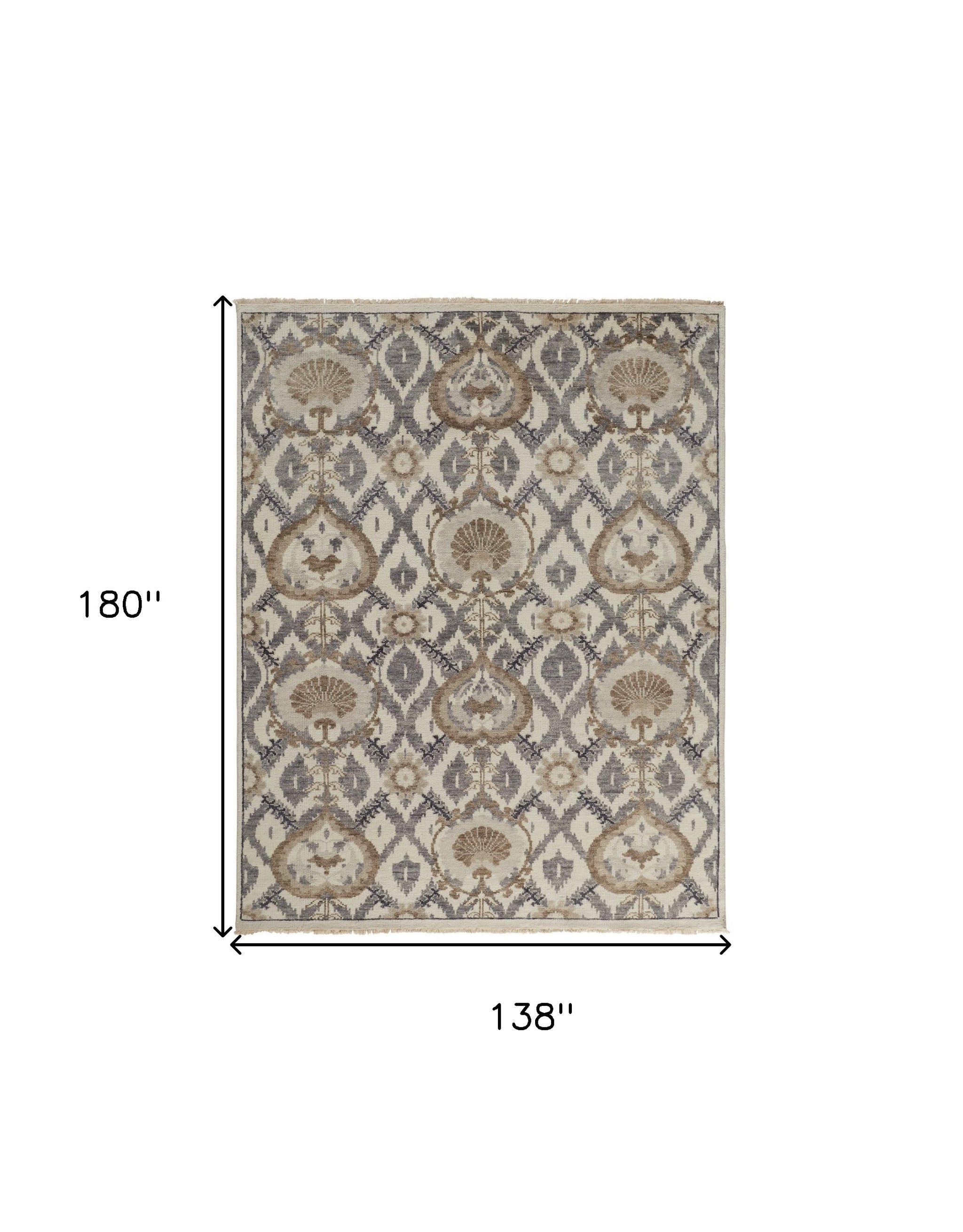 4' X 6' Gray and Ivory Wool Floral Hand Knotted Area Rug