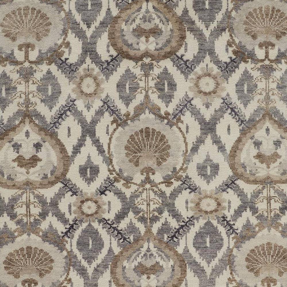 4' X 6' Gray and Ivory Wool Floral Hand Knotted Area Rug