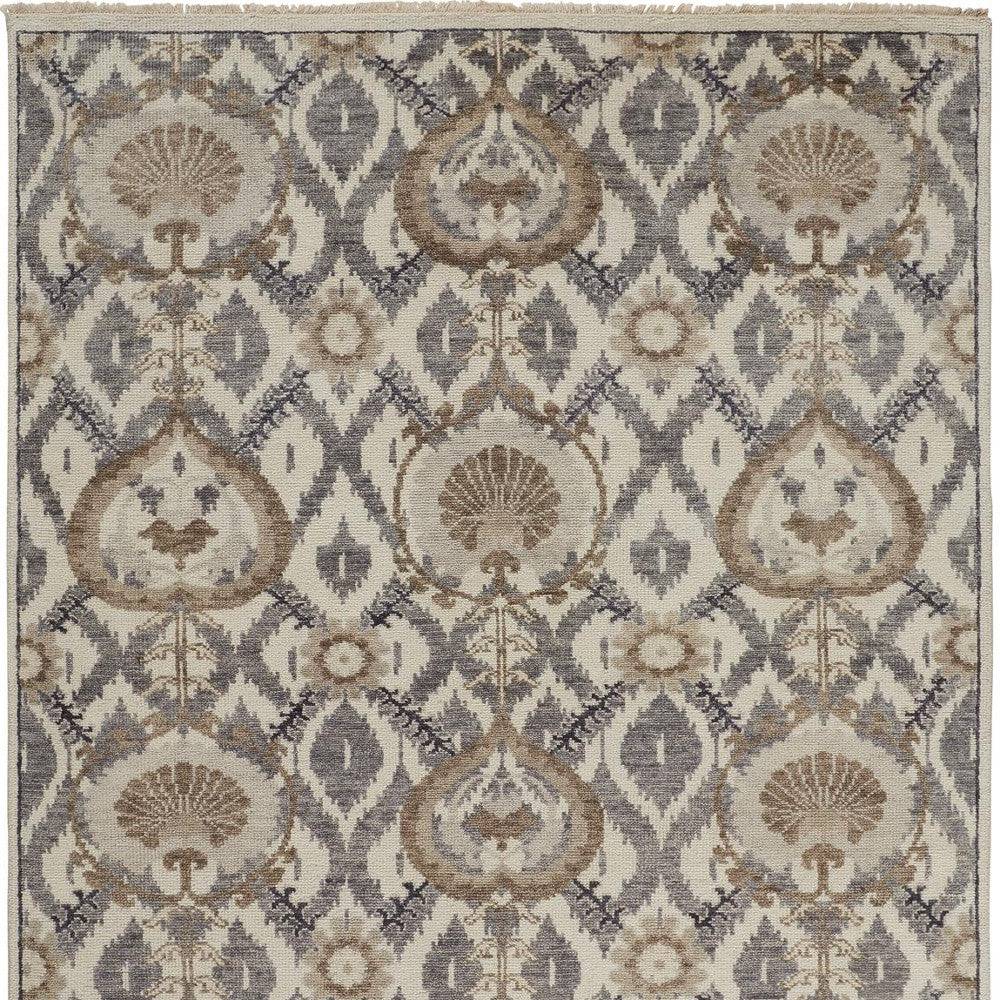 4' X 6' Gray and Ivory Wool Floral Hand Knotted Area Rug