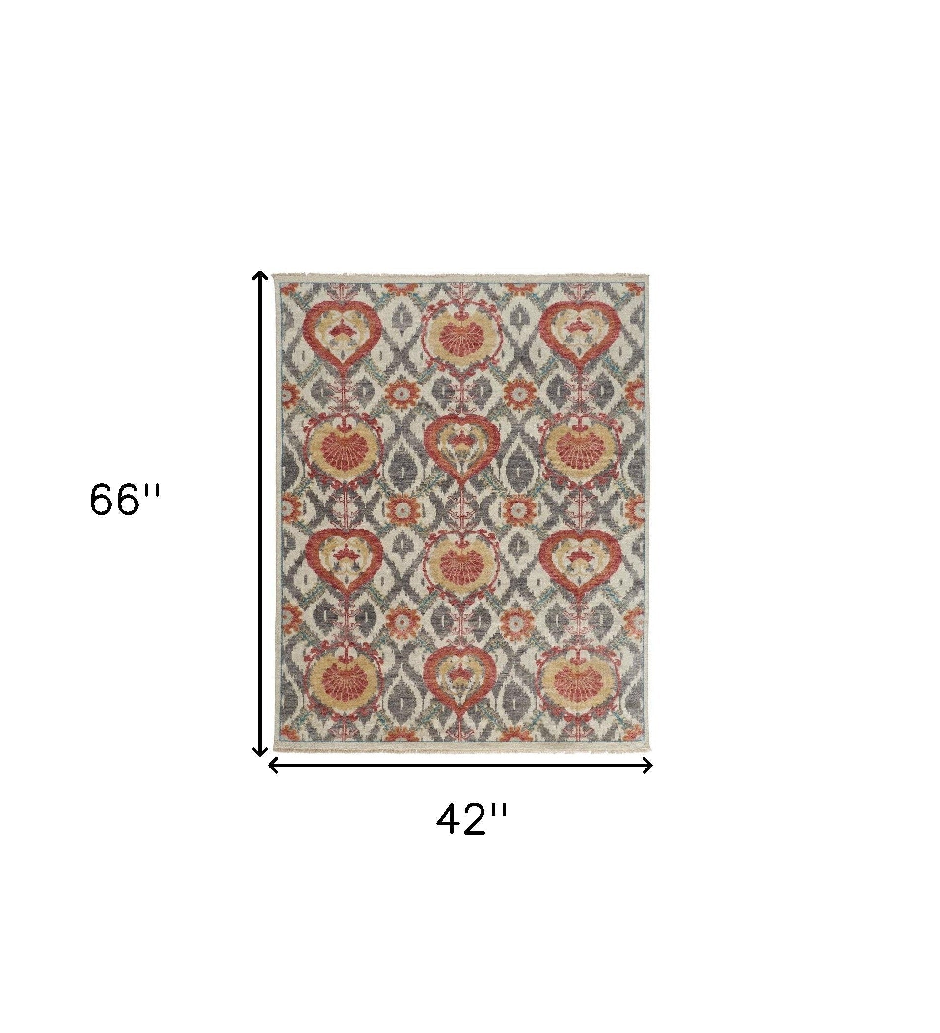 4' X 6' Gray and Ivory Wool Floral Hand Knotted Area Rug
