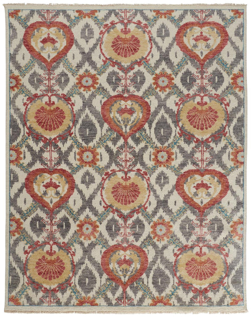 4' X 6' Gray and Ivory Wool Floral Hand Knotted Area Rug