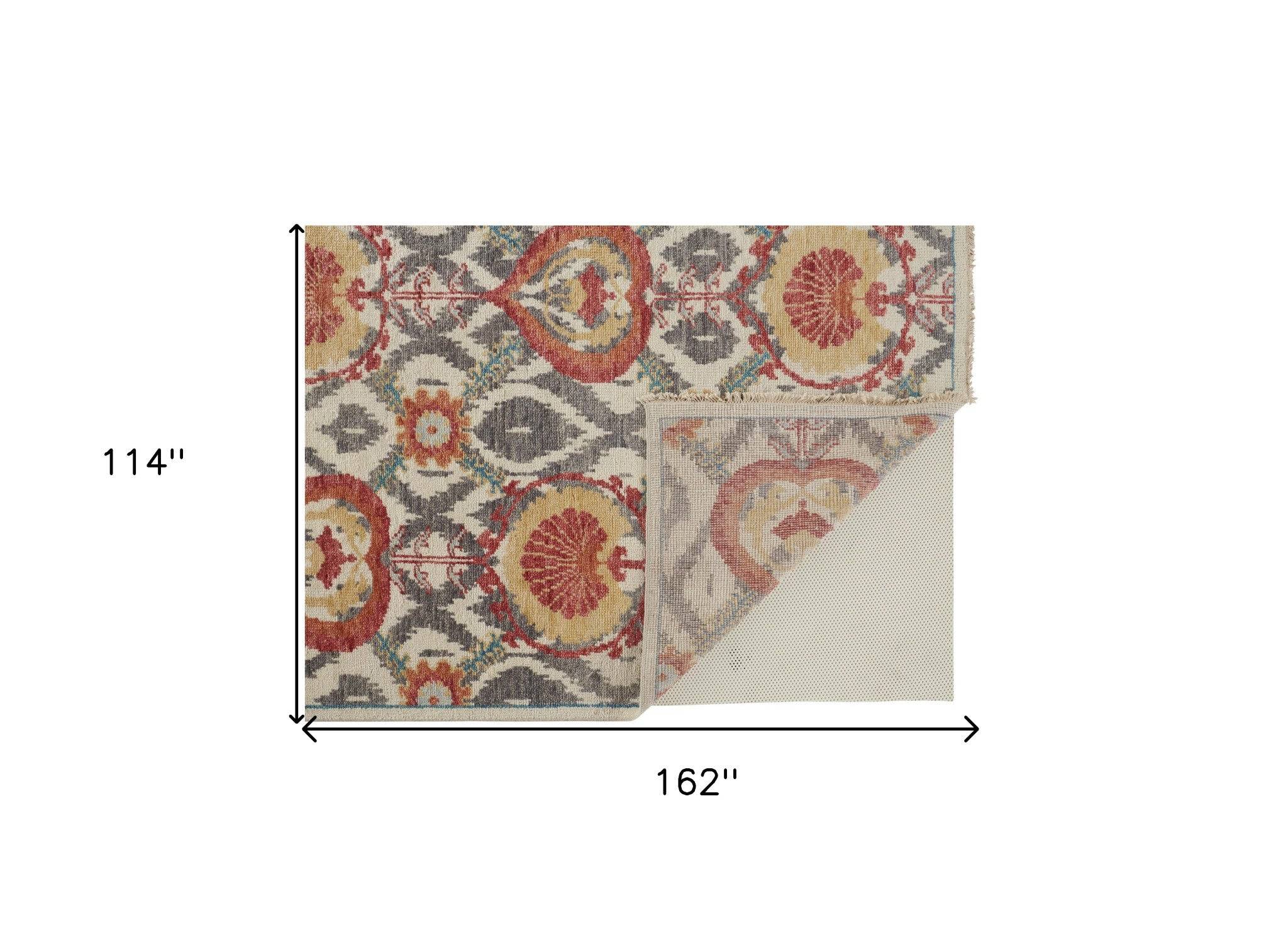 4' X 6' Gray and Ivory Wool Floral Hand Knotted Area Rug
