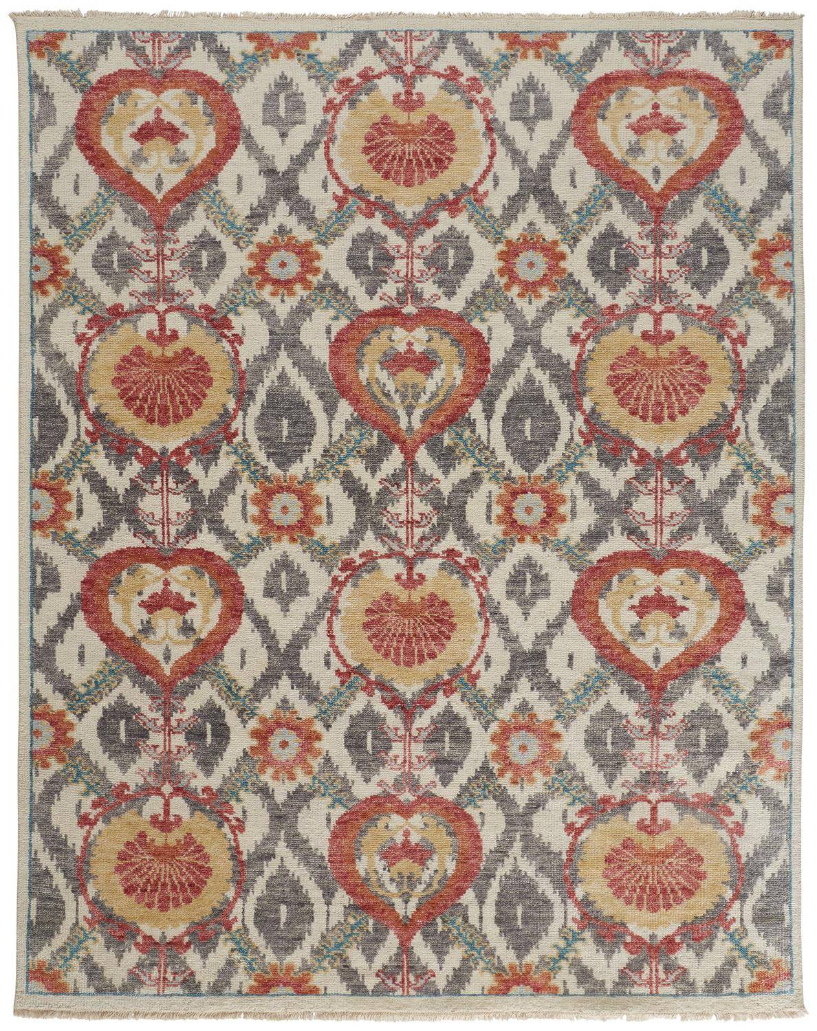 4' X 6' Gray and Ivory Wool Floral Hand Knotted Area Rug