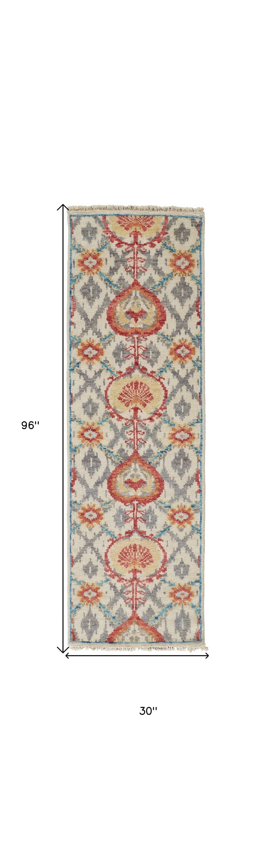 4' X 6' Gray and Ivory Wool Floral Hand Knotted Area Rug