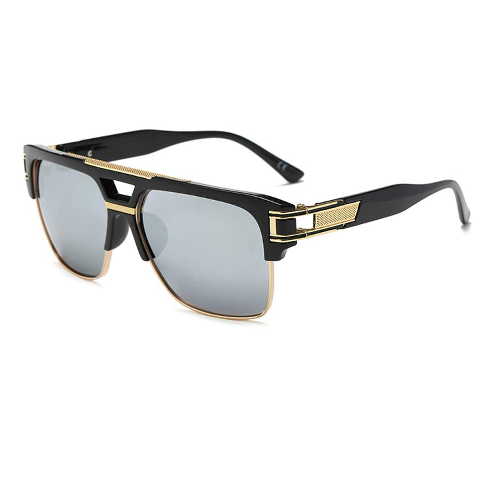 Dollger Square Sunglasses for Men Classic Oversized Sun Glasses Retro Semi Rimless Gold Alloy Frame UV400